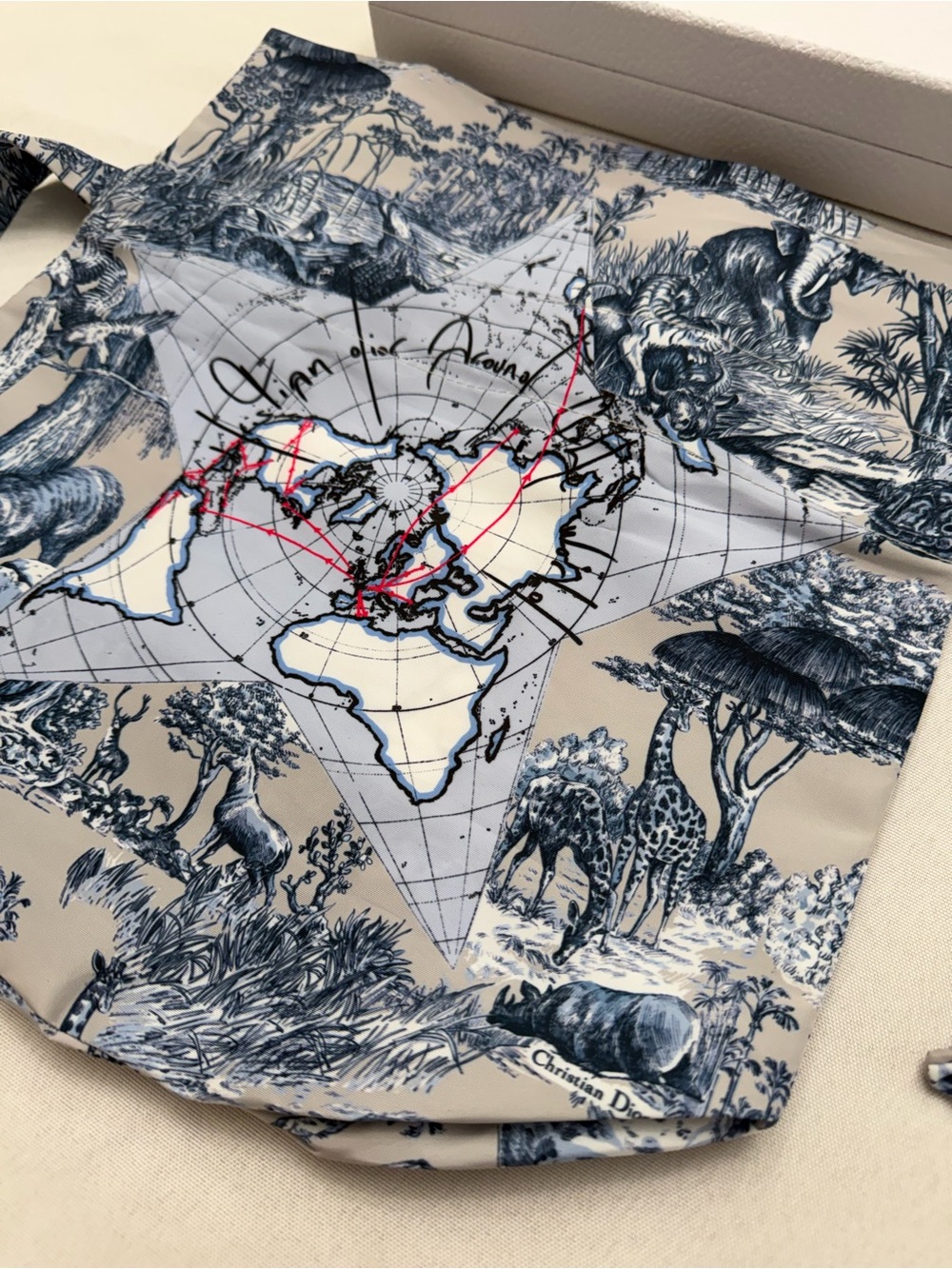 Dior Around the World Toile Map-Print Drawstring Pouch - Picture 3 of 8